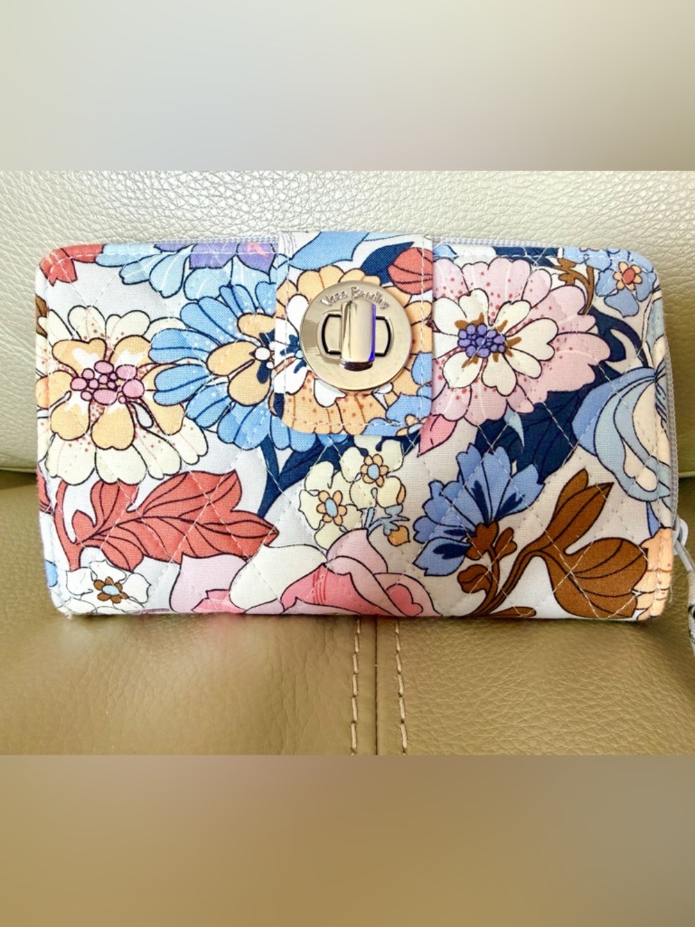 Vera Bradley Floral Quilted Wallet in Pink, Blue & Brown
